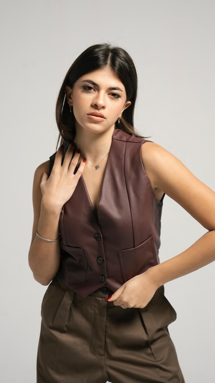 Leather Olive green Vest Blazer