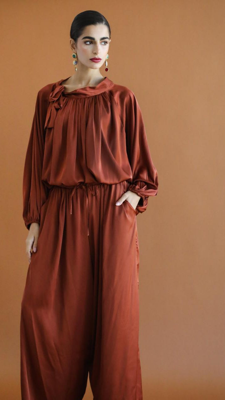 Satin Brown Palazzo Pants