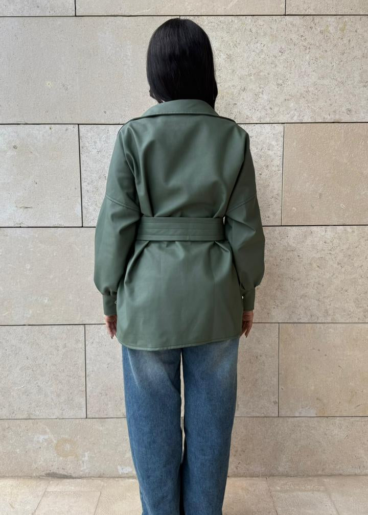 Leather Olive green Shacket