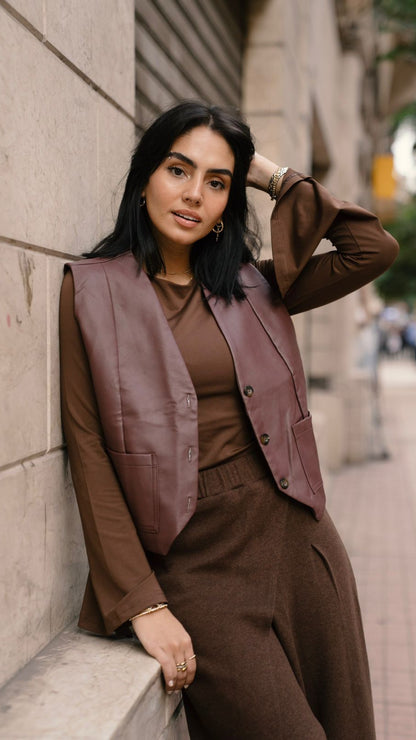 Leather Burgundy Vest Blazer