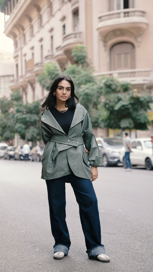 Leather Olive green Shacket