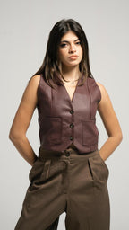 Leather Burgundy Vest Blazer