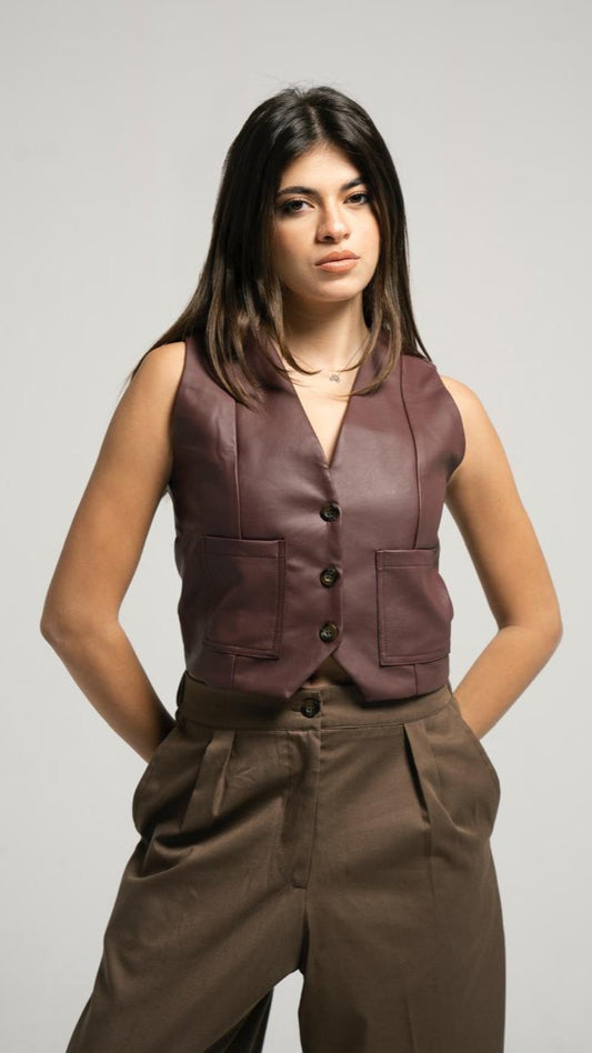 Leather Burgundy Vest Blazer