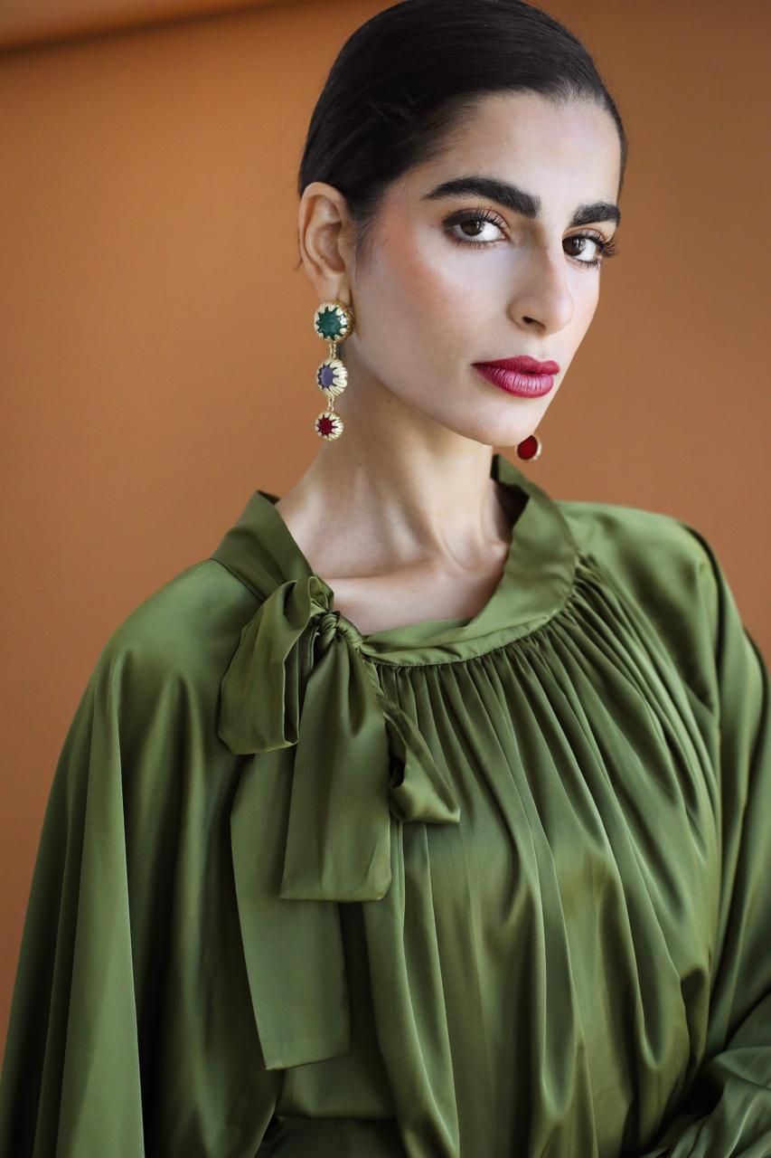 Galaxy Olive Green Draped Blouse