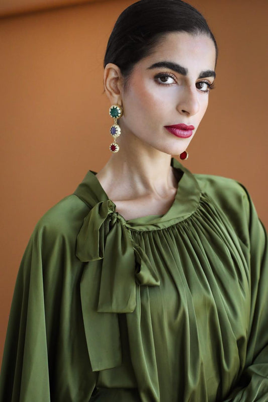 Galaxy Olive Green Draped Blouse