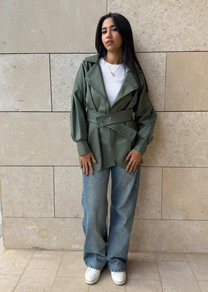 Leather Olive green Shacket