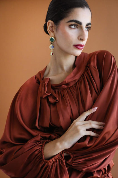 Galaxy Brown Drapes Blouse