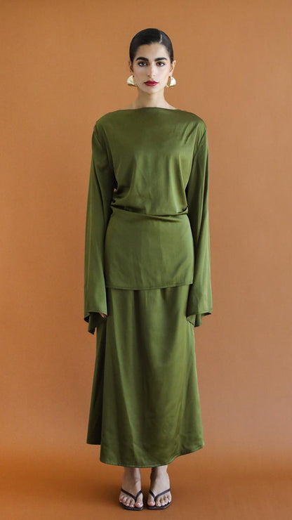 Galaxy Criss Cross Olive Green Blouse