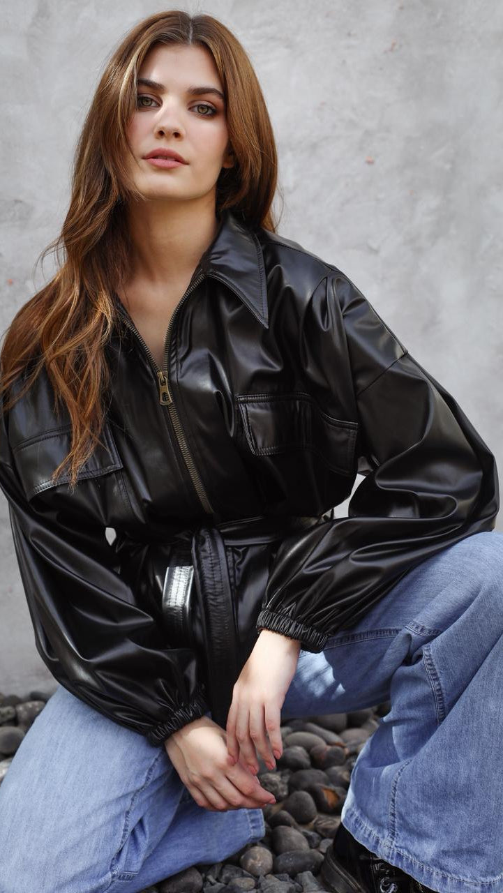 Fab Bomber leather Black Jacket