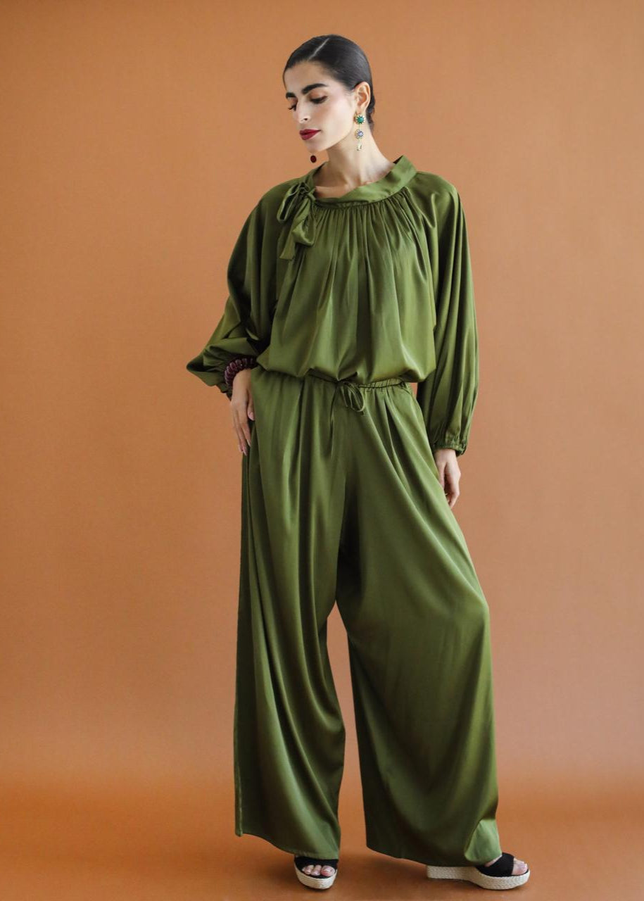 Galaxy Olive Green Draped Blouse