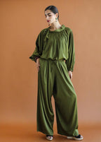 Galaxy Olive Green Draped Blouse