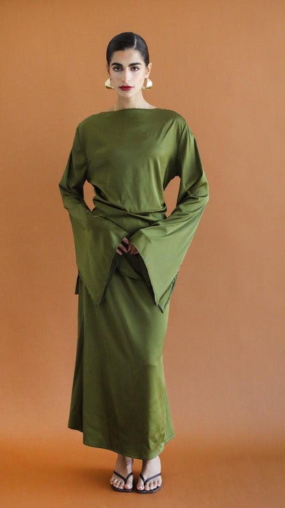 Galaxy Criss Cross Olive Green Blouse