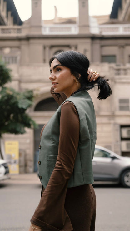 Leather Olive green Vest Blazer