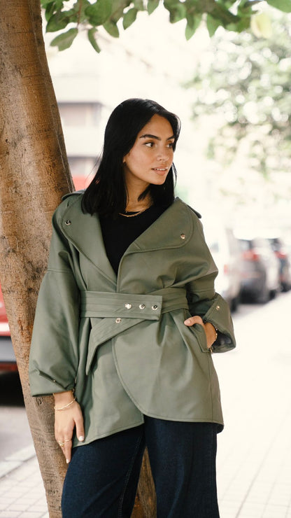 Leather Olive green Shacket