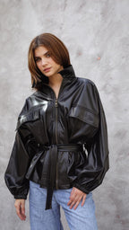 Fab Bomber leather Black Jacket