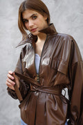 Fab Bomber leather Brown Jacket