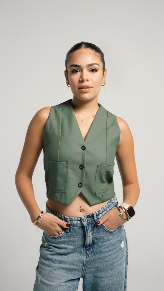 Leather Olive green Vest Blazer