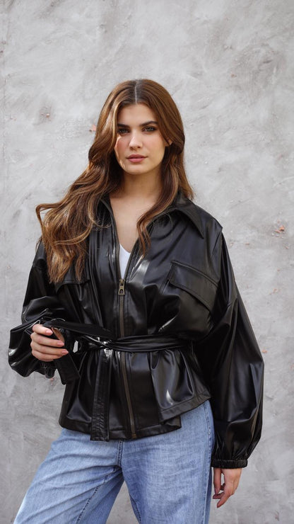 Fab Bomber leather Black Jacket