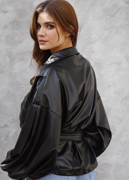 Fab Bomber leather Black Jacket