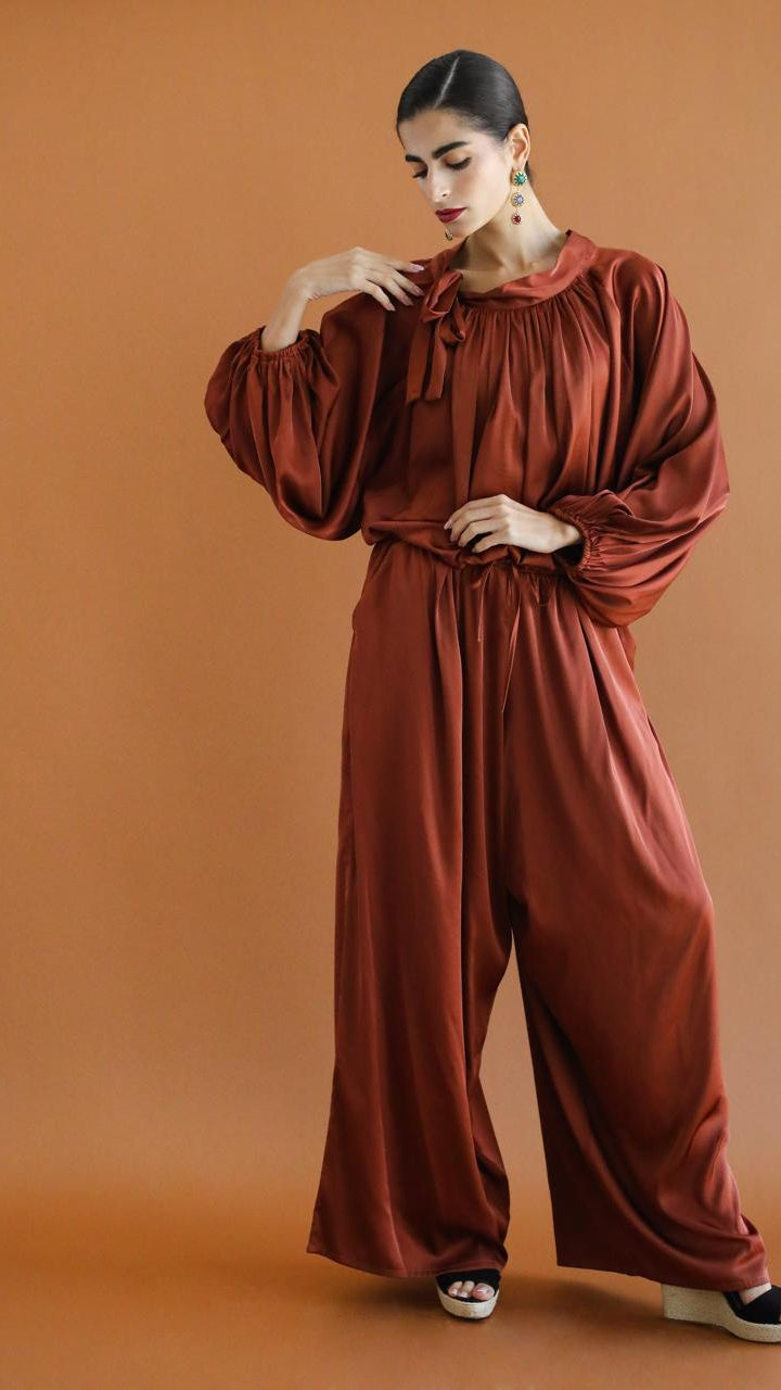 Satin Brown Palazzo Pants