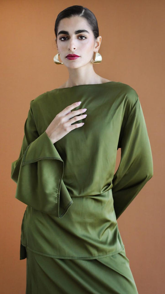 Galaxy Criss Cross Olive Green Blouse