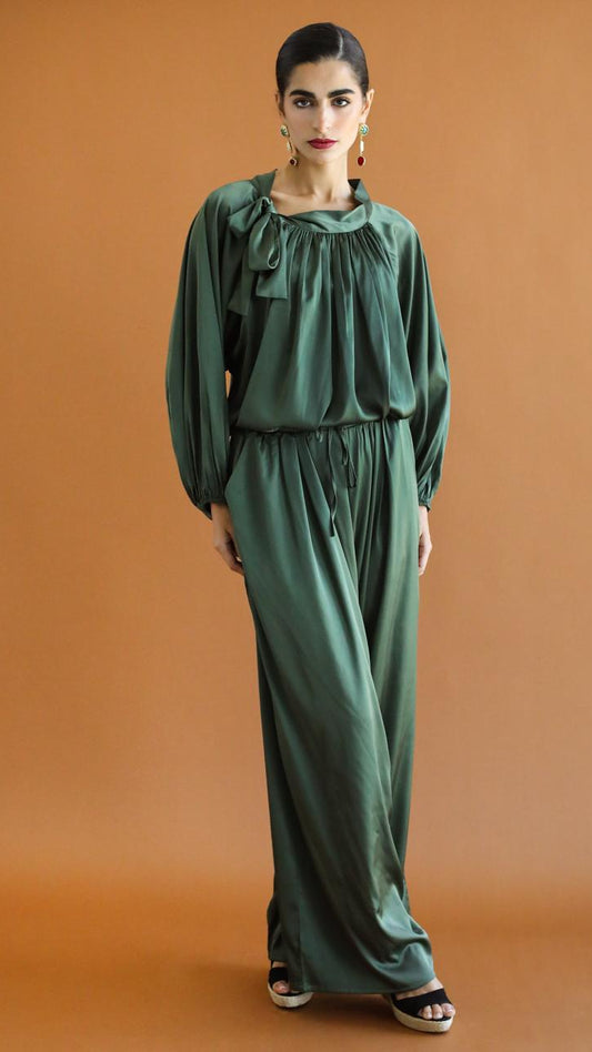 Galaxy Satin Green Palazzo Pants