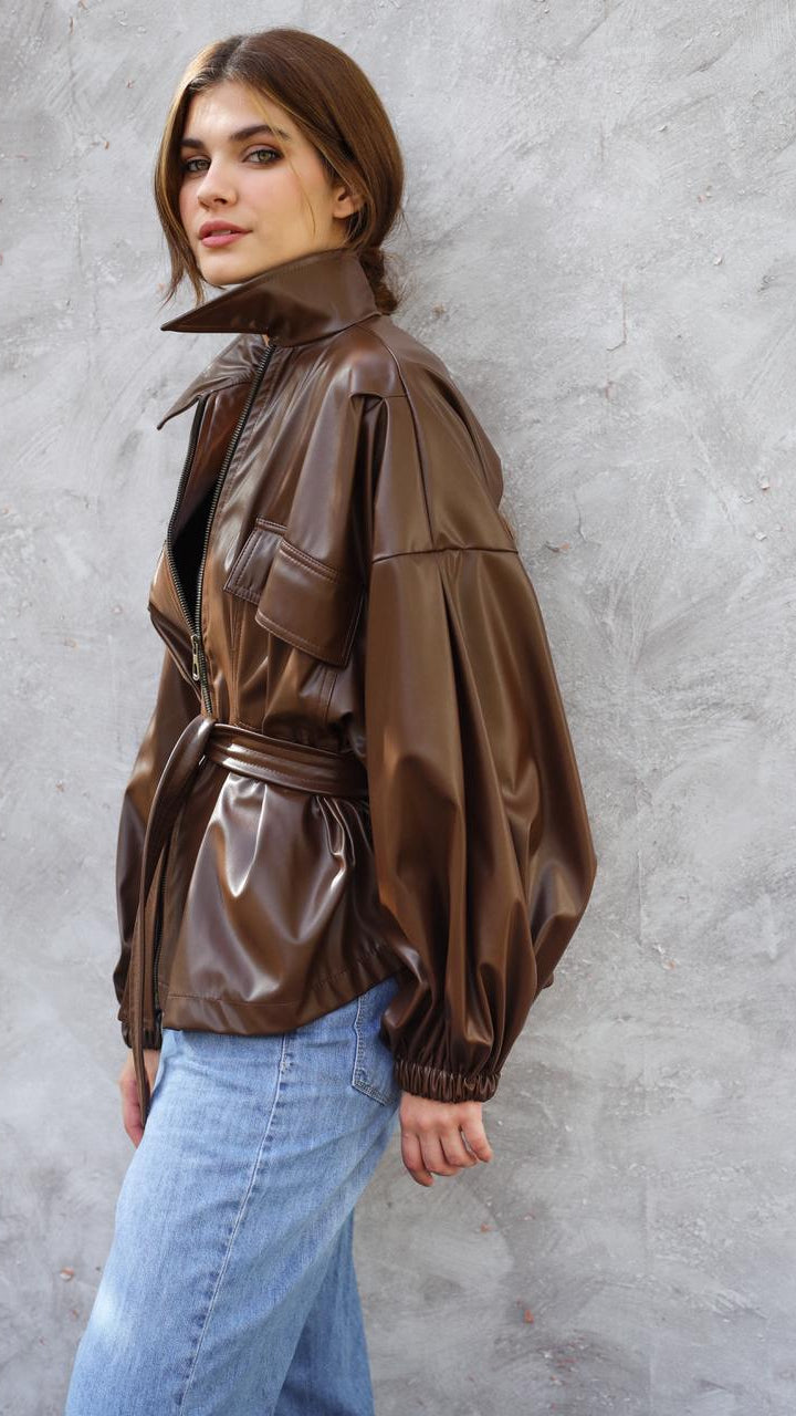 Fab Bomber leather Brown Jacket
