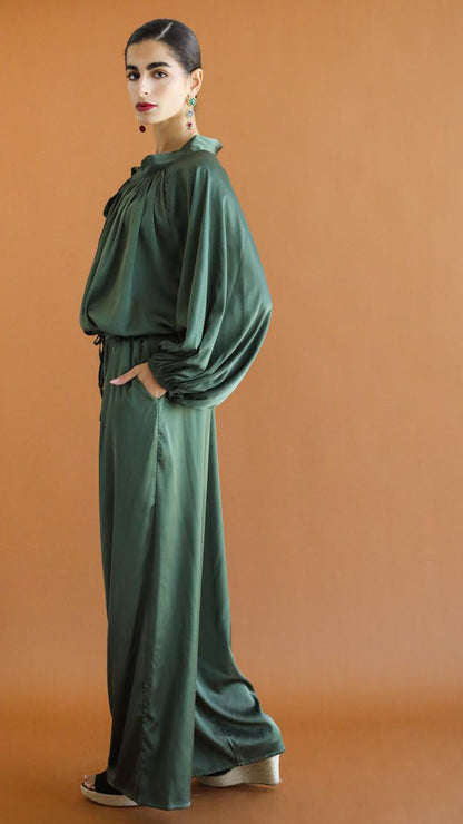 Galaxy Satin Green Palazzo Pants