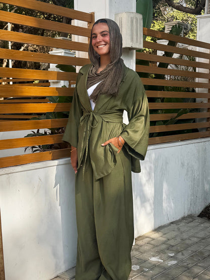co-ord Linen Olive green  Set