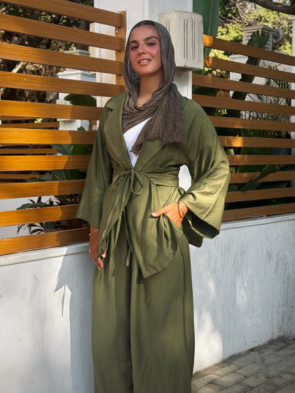 co-ord Linen Olive green  Set