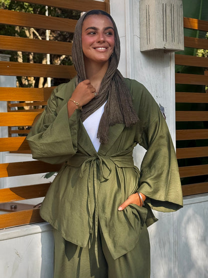 co-ord Linen Olive green  Set