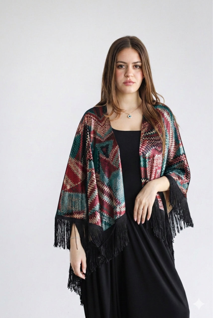 Geometric Blue Velvet Shawl