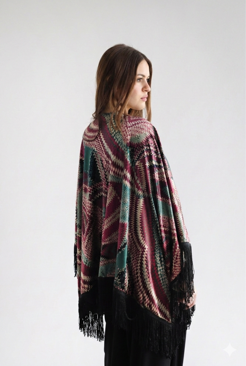 Geometric Blue Velvet Shawl