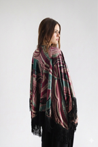 Geometric Blue Velvet Shawl