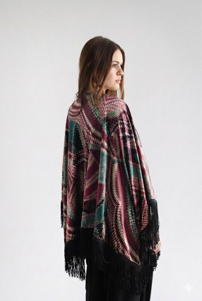 Geometric Blue Velvet Shawl