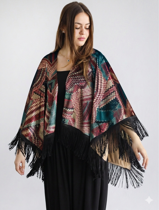 Geometric Blue Velvet Shawl