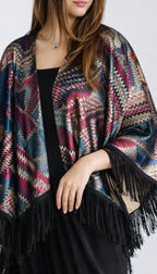 Geometric Blue Velvet Shawl