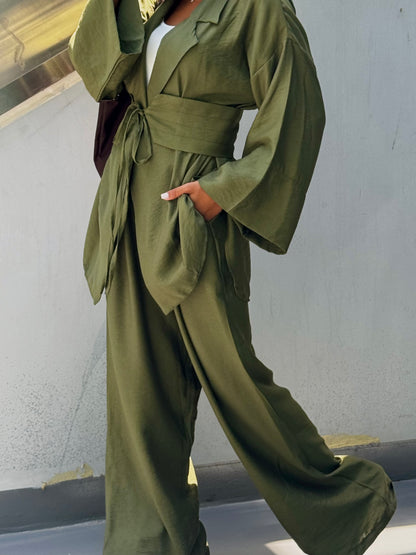 co-ord Linen Olive green  Set
