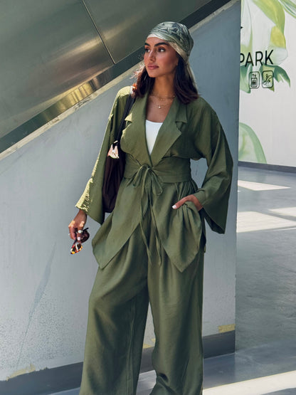 co-ord Linen Olive green  Set