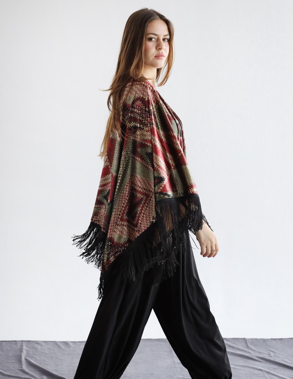 Geometric green Velvet Shawl