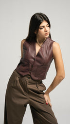 Leather Burgundy Vest Blazer