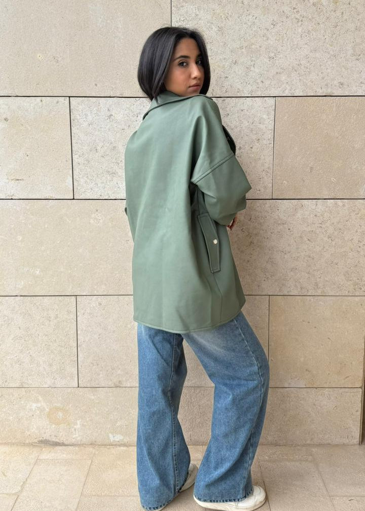 Leather Olive green Shacket