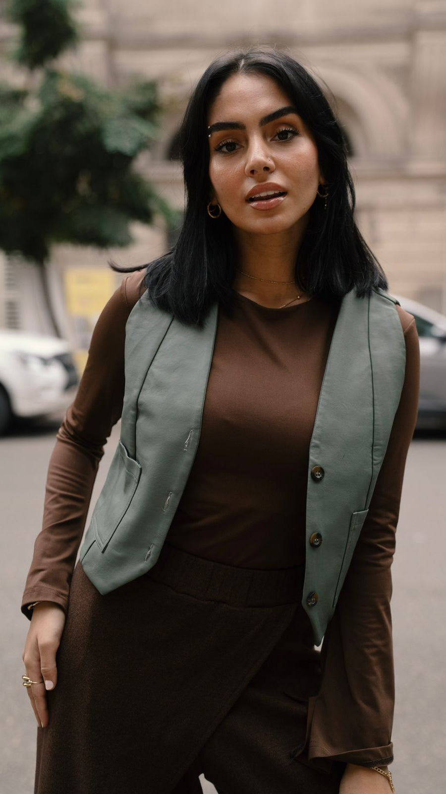 Leather Olive green Vest Blazer