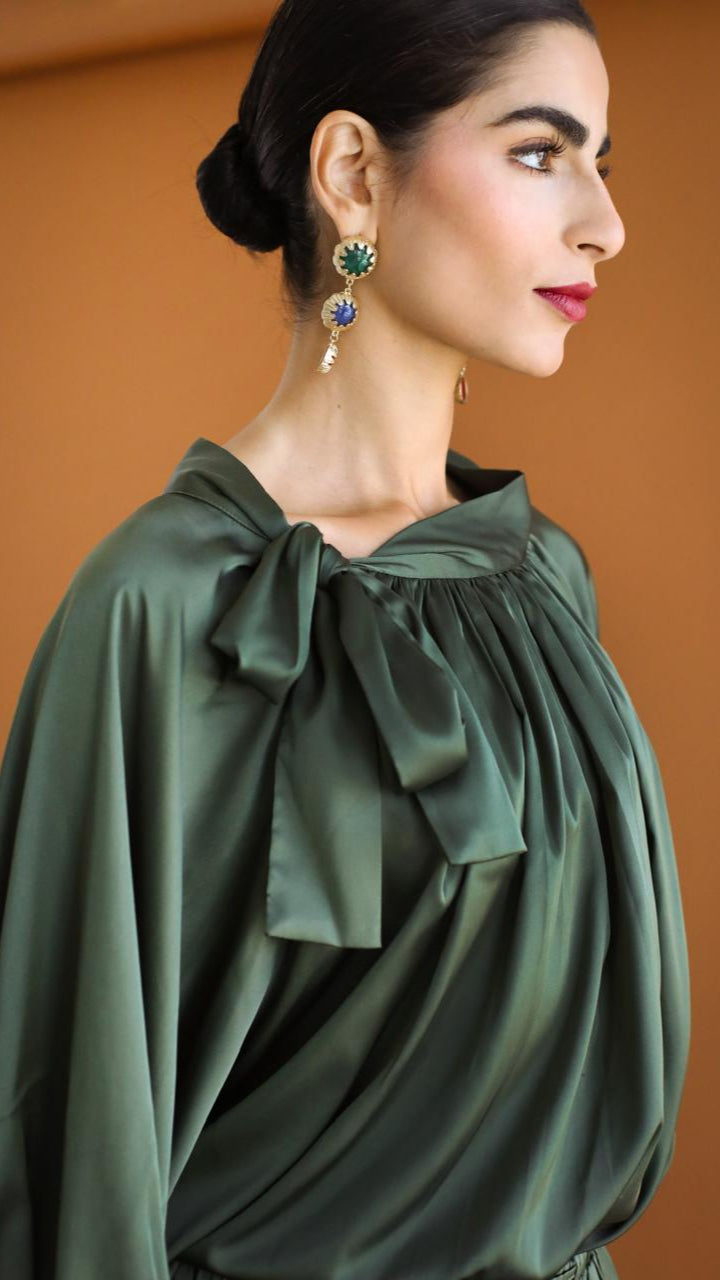 Galaxy Dark Green Draped Blouse