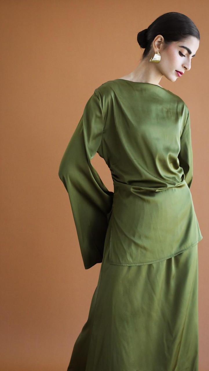 Galaxy Criss Cross Olive Green Blouse