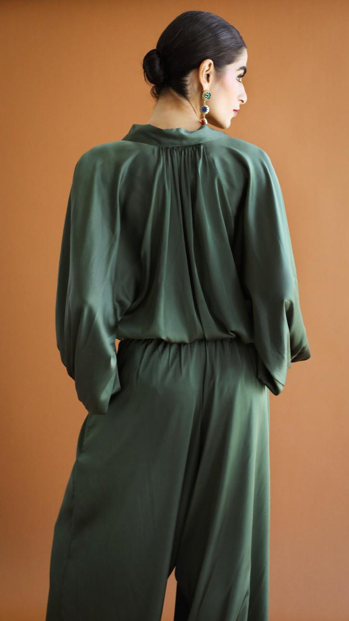 Galaxy Satin Green Palazzo Pants