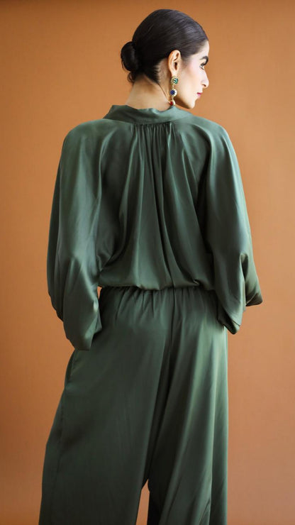 Galaxy Satin Green Palazzo Pants