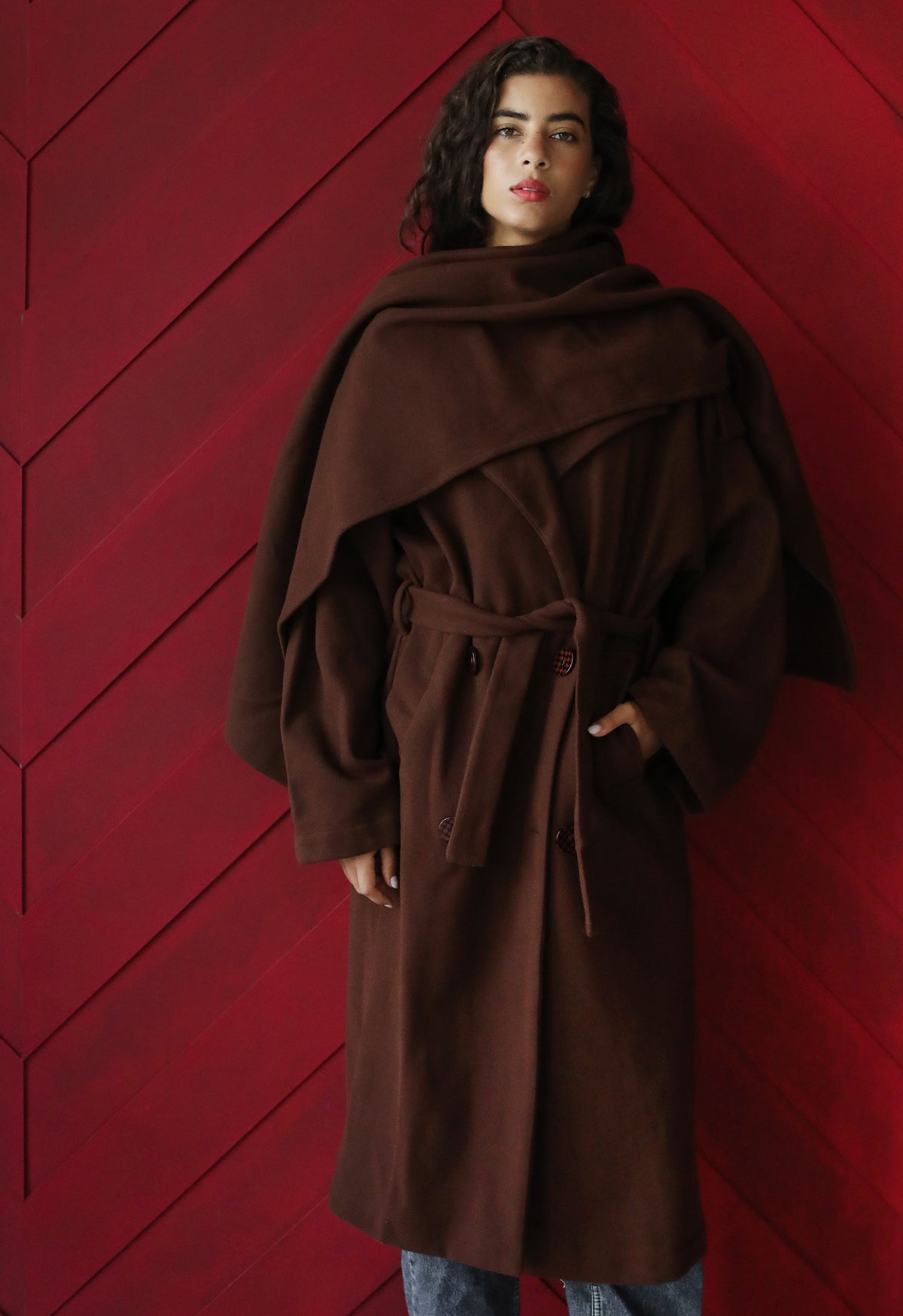 Cocoon Scarf Brown Coat